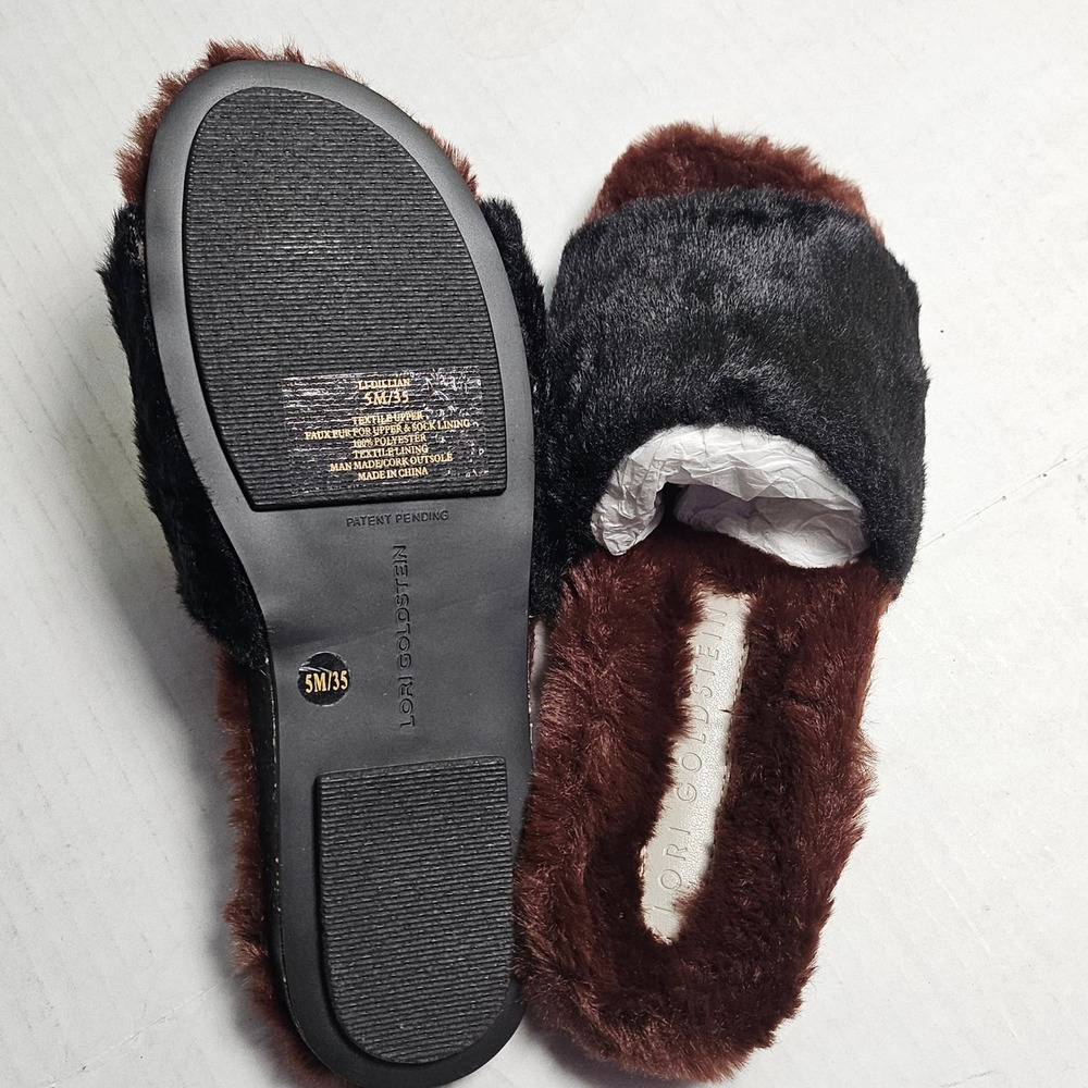 Lori Goldstein Li-Dillian Black Brown Faux Fur Slide Slippers Womens 5M 35 NEW - Picture 6 of 11